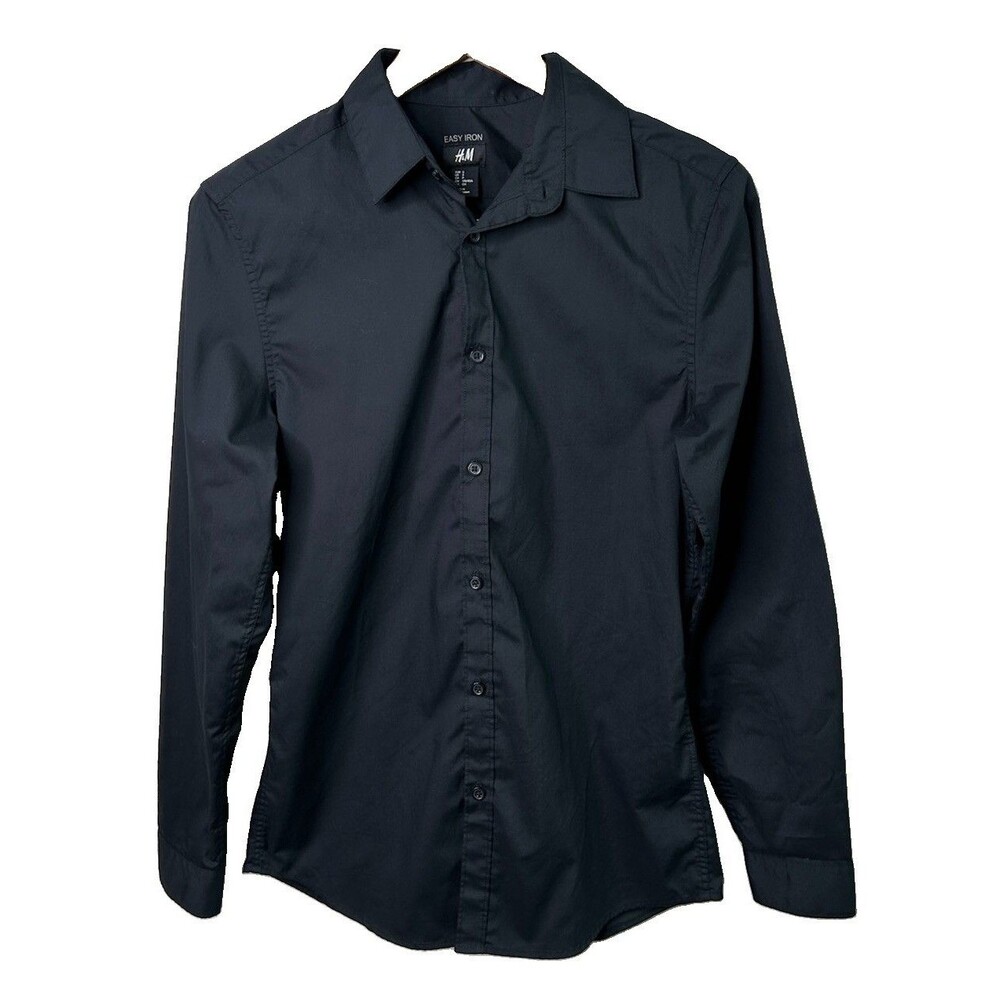 H&M Womens Size Small Easy Iron Long Sleeve Button Down Collar Black Dress Shirt